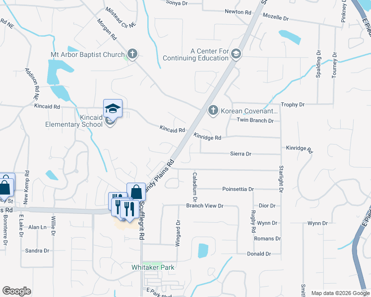 map of restaurants, bars, coffee shops, grocery stores, and more near 2009 Granite Mill Road in Marietta