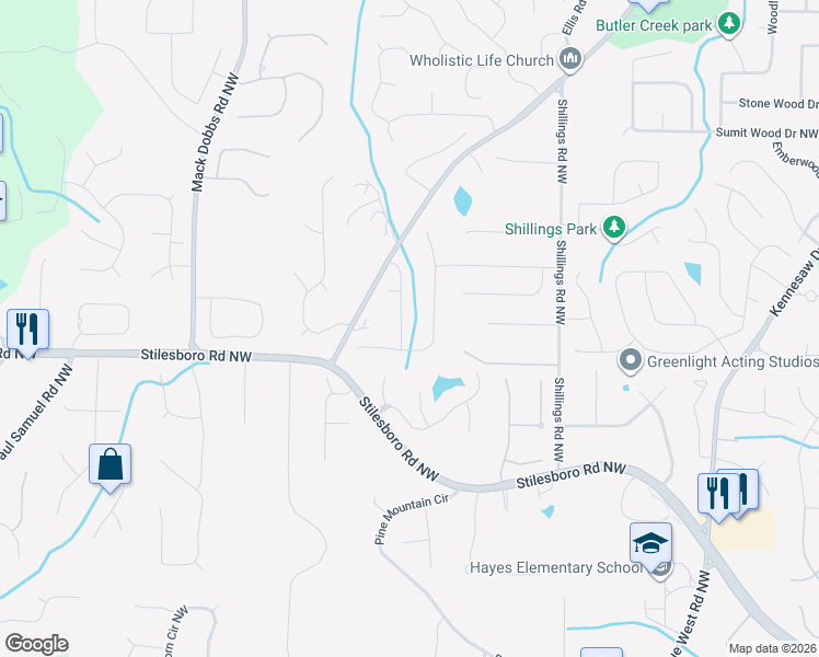 map of restaurants, bars, coffee shops, grocery stores, and more near 1806 Cobblewood Trail in Kennesaw