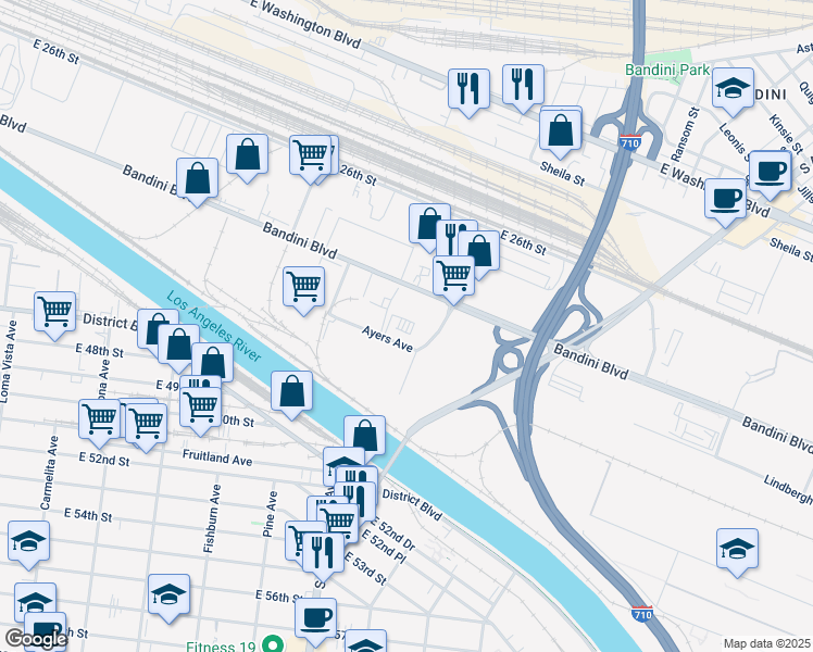 map of restaurants, bars, coffee shops, grocery stores, and more near 2900 Ayers Avenue in Vernon