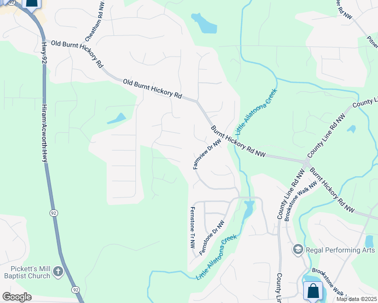 map of restaurants, bars, coffee shops, grocery stores, and more near 1711 Farmview Drive Northwest in Acworth