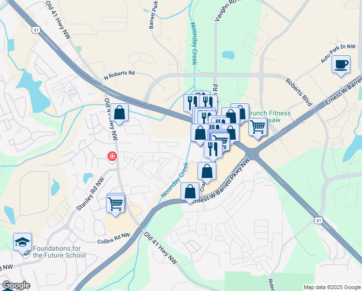 map of restaurants, bars, coffee shops, grocery stores, and more near 1406 Dolcetto Trace in Kennesaw
