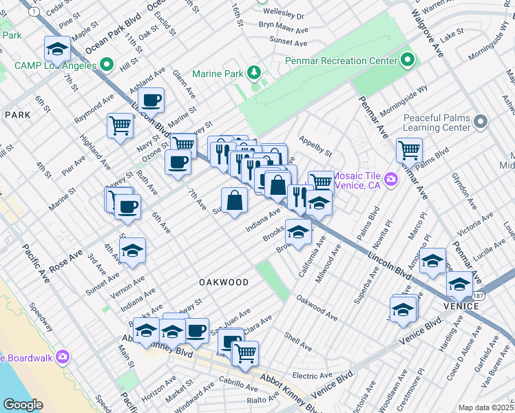 map of restaurants, bars, coffee shops, grocery stores, and more near 804 Vernon Avenue in Los Angeles