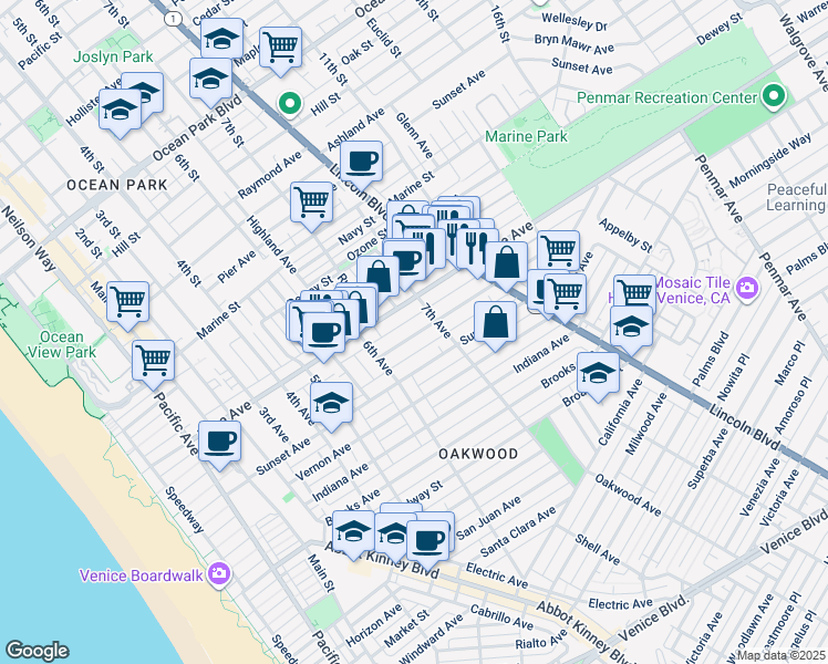 map of restaurants, bars, coffee shops, grocery stores, and more near 652 Flower Avenue in Los Angeles