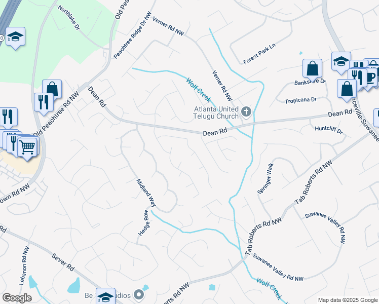 map of restaurants, bars, coffee shops, grocery stores, and more near 1001 Slash Pine Court in Lawrenceville