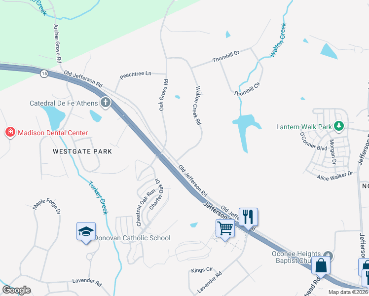 map of restaurants, bars, coffee shops, grocery stores, and more near 200-208 Walton Creek Road in Athens