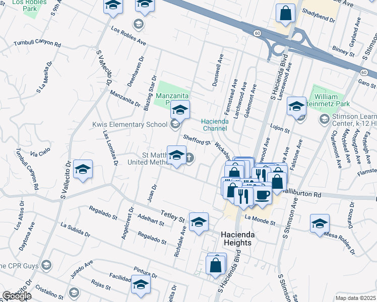 map of restaurants, bars, coffee shops, grocery stores, and more near 1924 Glenstone Avenue in Hacienda Heights