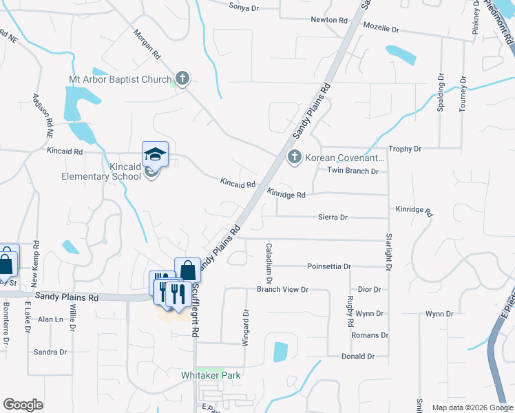 map of restaurants, bars, coffee shops, grocery stores, and more near 2019 Granite Mill Road in Marietta