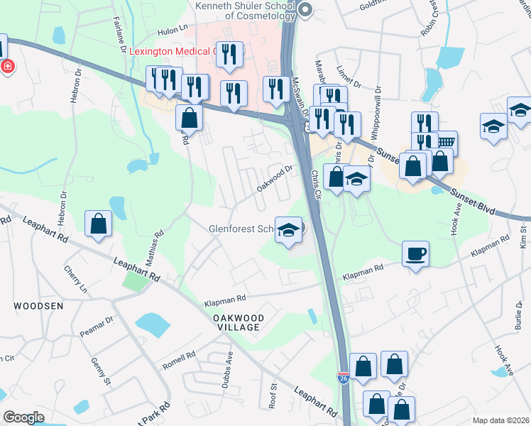map of restaurants, bars, coffee shops, grocery stores, and more near 1-99 Janice Fe Trail in West Columbia