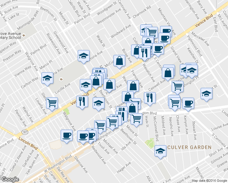 map of restaurants, bars, coffee shops, grocery stores, and more near 12757 Matteson Avenue in Los Angeles
