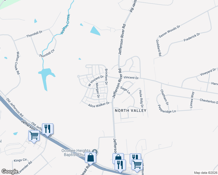 map of restaurants, bars, coffee shops, grocery stores, and more near 152 Brockett Drive in Athens