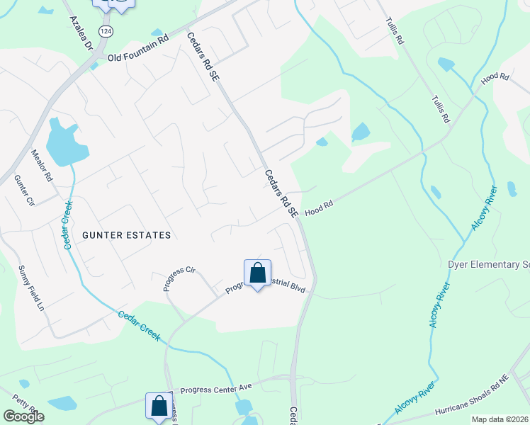 map of restaurants, bars, coffee shops, grocery stores, and more near 1310 Cedar Brook Drive Northeast in Lawrenceville