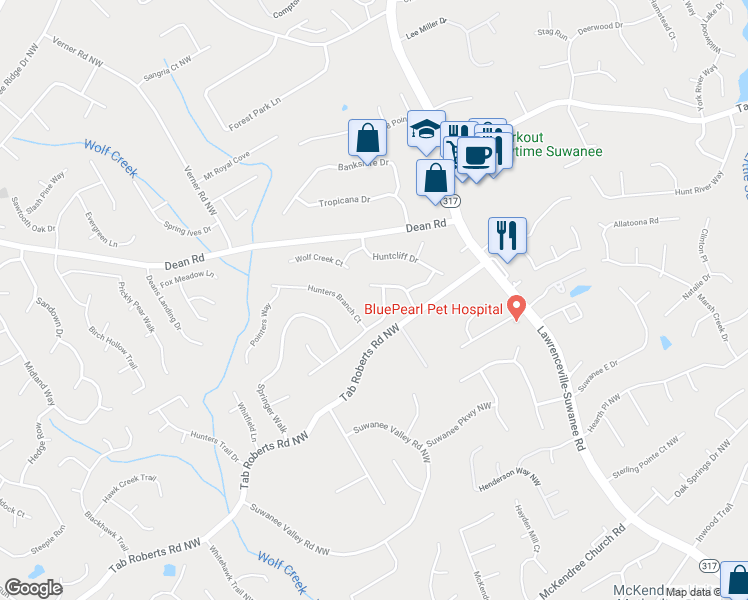 map of restaurants, bars, coffee shops, grocery stores, and more near 761 Hounds Ridge Court in Lawrenceville