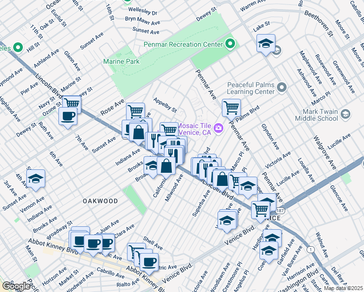 map of restaurants, bars, coffee shops, grocery stores, and more near 1050 Frederick Street in Los Angeles
