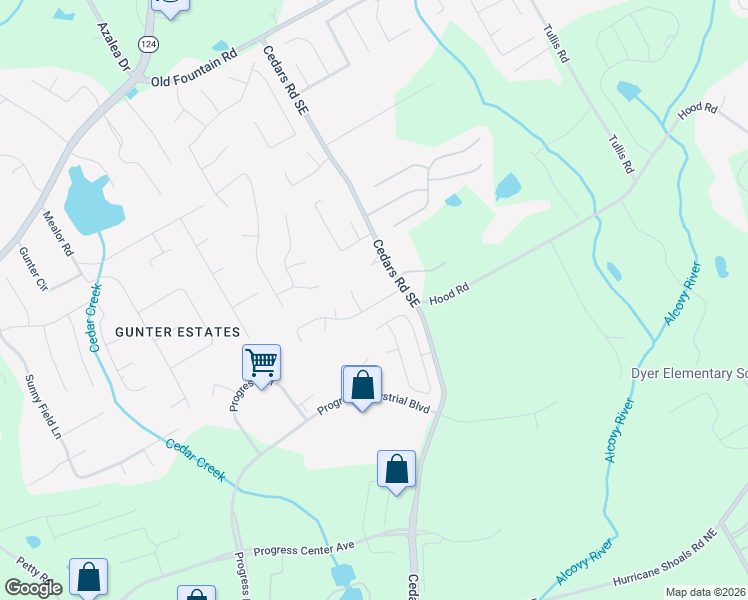 map of restaurants, bars, coffee shops, grocery stores, and more near 1310 Cedar Brook Drive Northeast in Lawrenceville