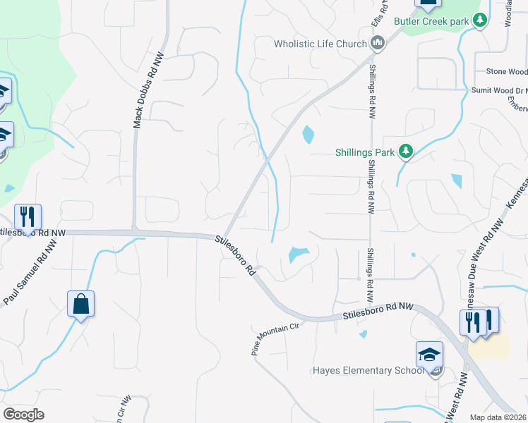 map of restaurants, bars, coffee shops, grocery stores, and more near 1813 Cobblewood Trail in Kennesaw