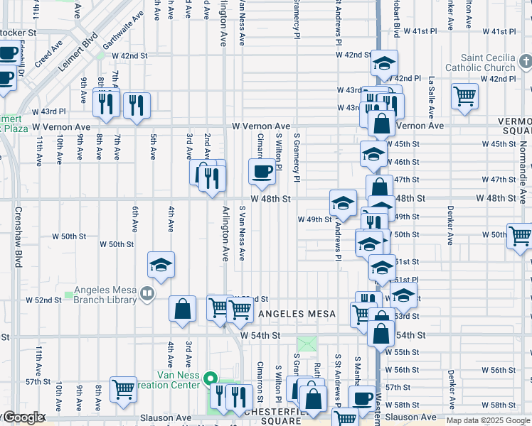map of restaurants, bars, coffee shops, grocery stores, and more near 4822 Cimarron Street in Los Angeles