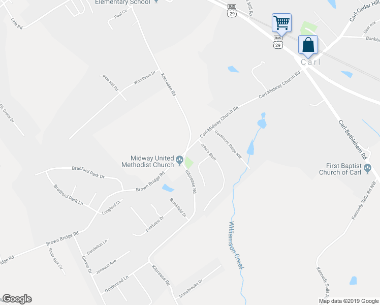 map of restaurants, bars, coffee shops, grocery stores, and more near 140 Carl-Midway Church Road in Auburn