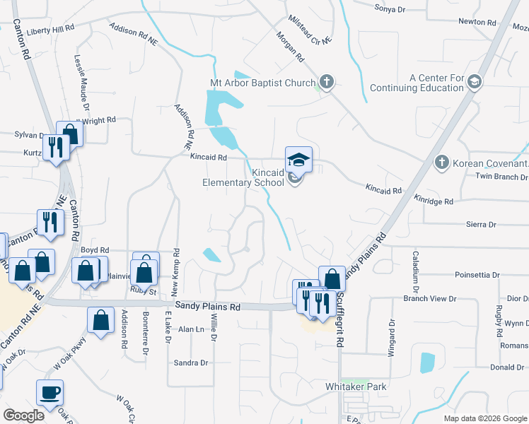 map of restaurants, bars, coffee shops, grocery stores, and more near 1924 Wilkenson Crossing North East in Marietta