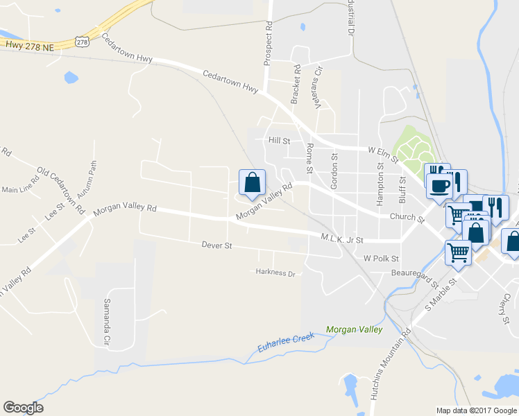map of restaurants, bars, coffee shops, grocery stores, and more near 60 Seaboard Street in Rockmart