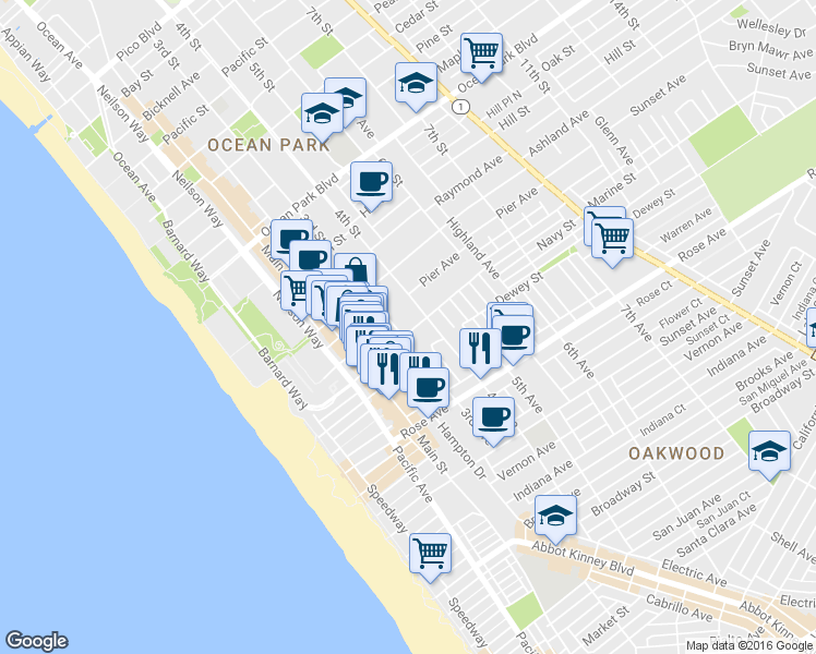 map of restaurants, bars, coffee shops, grocery stores, and more near 200 3rd Avenue in Los Angeles