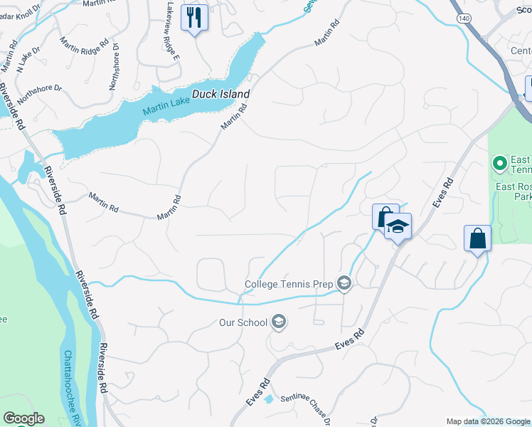 map of restaurants, bars, coffee shops, grocery stores, and more near 1170 Windfaire Place in Roswell