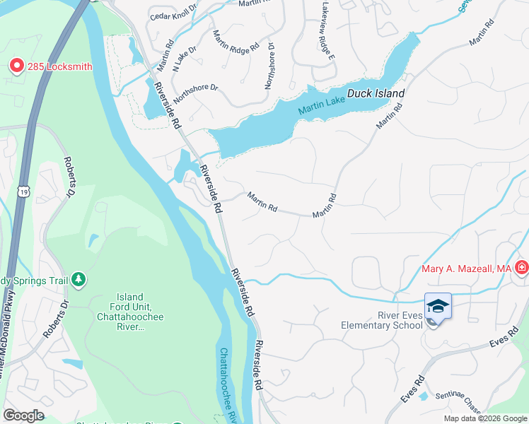 map of restaurants, bars, coffee shops, grocery stores, and more near 110 River Ridge Court in Roswell