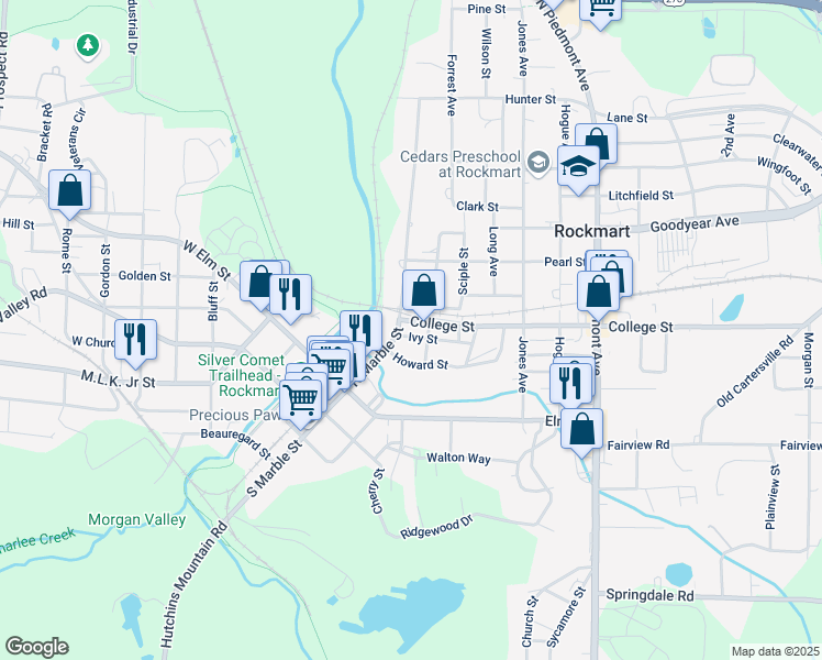 map of restaurants, bars, coffee shops, grocery stores, and more near 108 Ivy Street in Rockmart