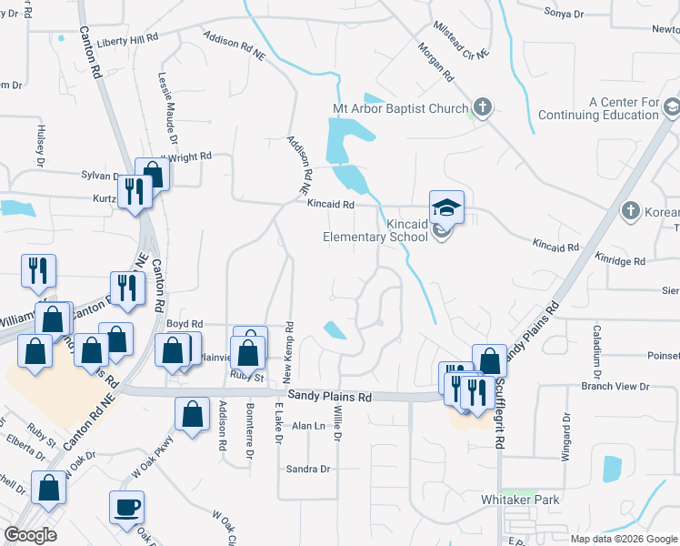 map of restaurants, bars, coffee shops, grocery stores, and more near 2390 Snug Harbor Northeast in Marietta