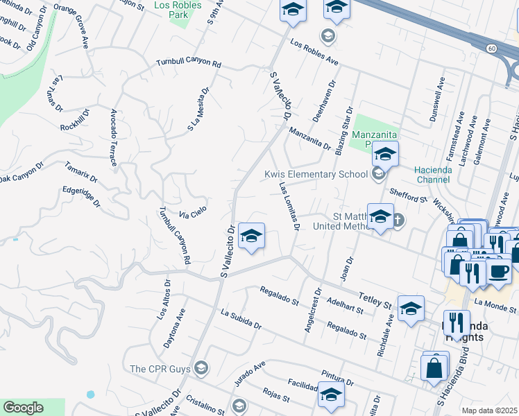 map of restaurants, bars, coffee shops, grocery stores, and more near 15353 Sonnet Place in Hacienda Heights