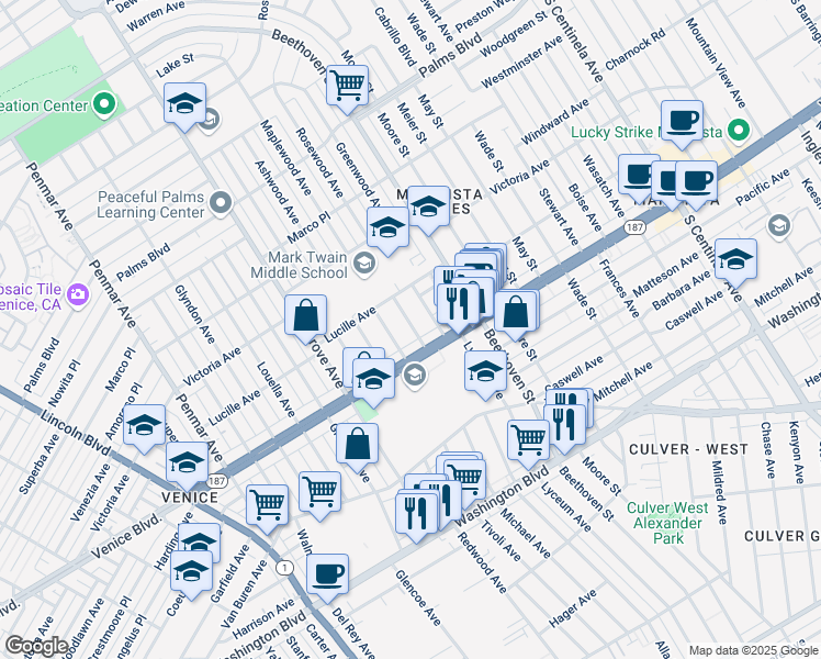 map of restaurants, bars, coffee shops, grocery stores, and more near 3784 Maplewood Avenue in Los Angeles
