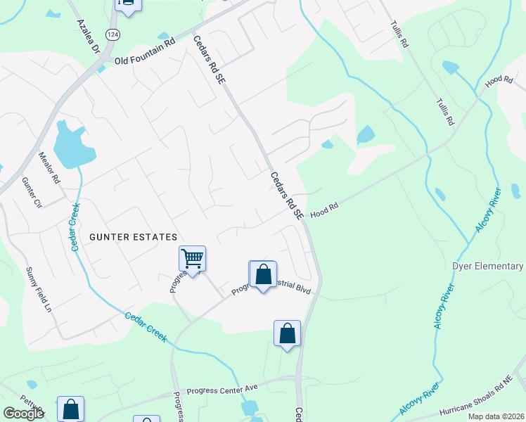 map of restaurants, bars, coffee shops, grocery stores, and more near 875 Cedar Brook Trail Northeast in Lawrenceville