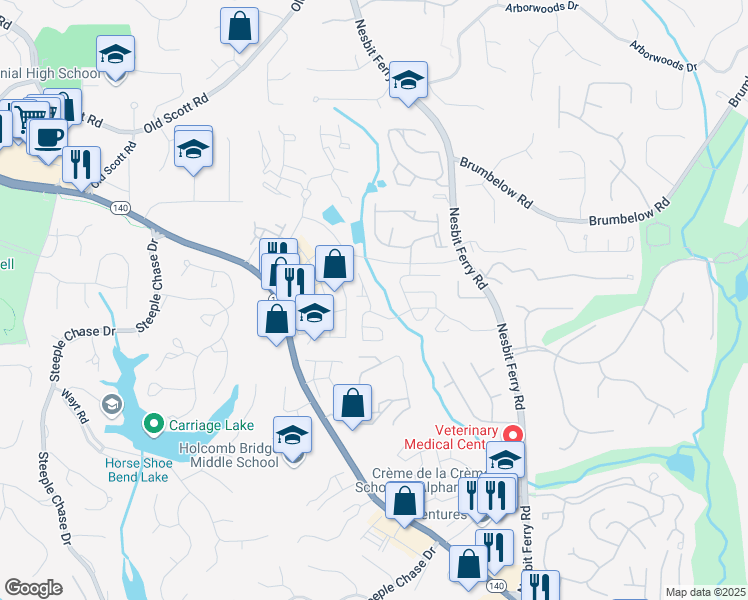 map of restaurants, bars, coffee shops, grocery stores, and more near 211 Buckland Drive in Alpharetta