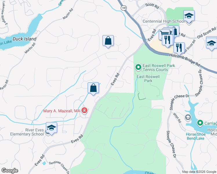 map of restaurants, bars, coffee shops, grocery stores, and more near 240 Glen Holly Drive in Roswell