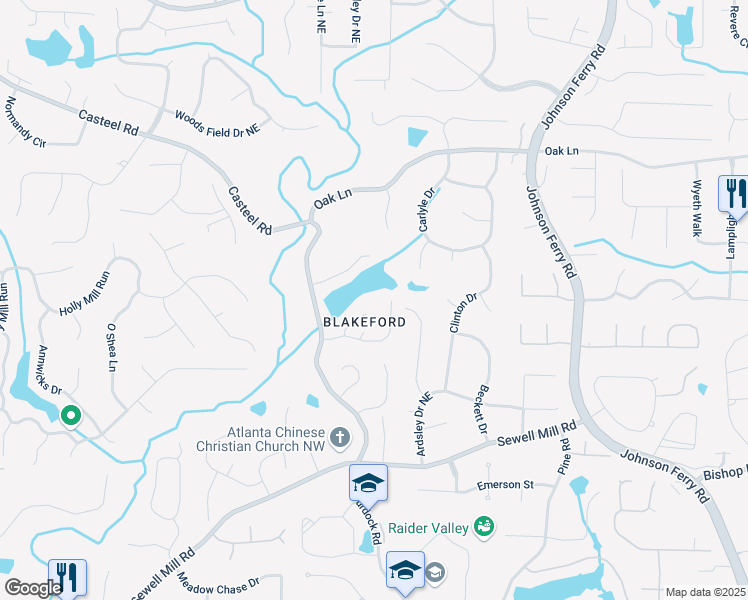 map of restaurants, bars, coffee shops, grocery stores, and more near 3616 Blakeford Court in Marietta