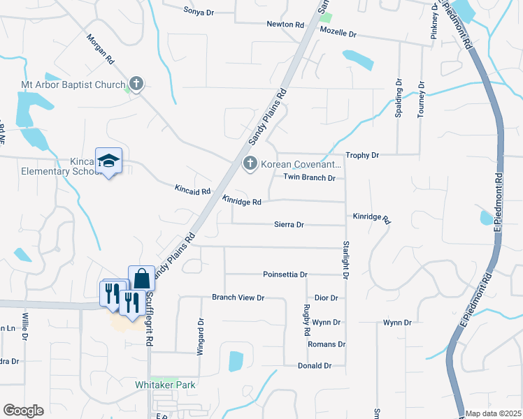 map of restaurants, bars, coffee shops, grocery stores, and more near 1780 Kinridge Road in Marietta