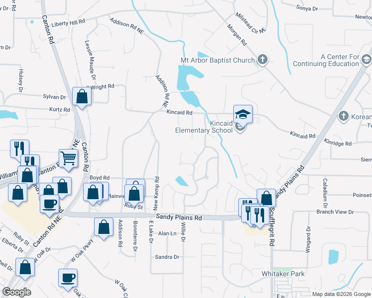 map of restaurants, bars, coffee shops, grocery stores, and more near 2390 Snug Harbor Northeast in Marietta