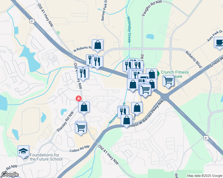 map of restaurants, bars, coffee shops, grocery stores, and more near 1906 Grenache Lane in Kennesaw
