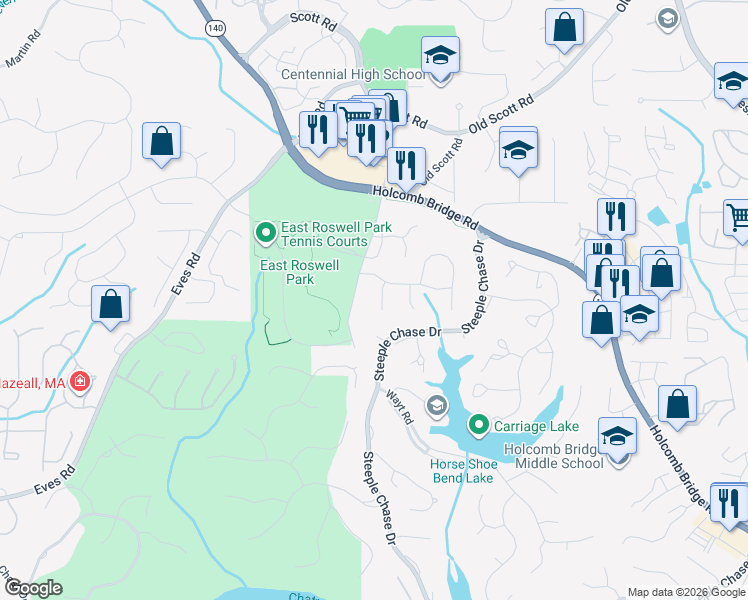 map of restaurants, bars, coffee shops, grocery stores, and more near 8985 Ridgestone Court in Roswell