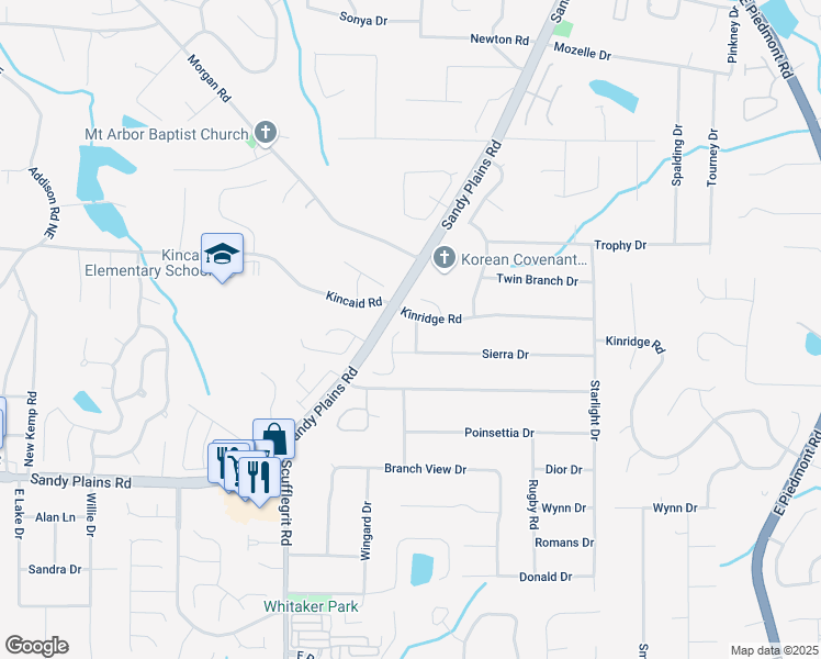 map of restaurants, bars, coffee shops, grocery stores, and more near 1691 Sierra Drive in Marietta
