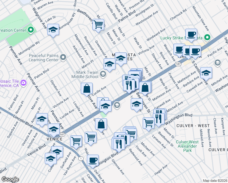 map of restaurants, bars, coffee shops, grocery stores, and more near 3784 Maplewood Avenue in Los Angeles