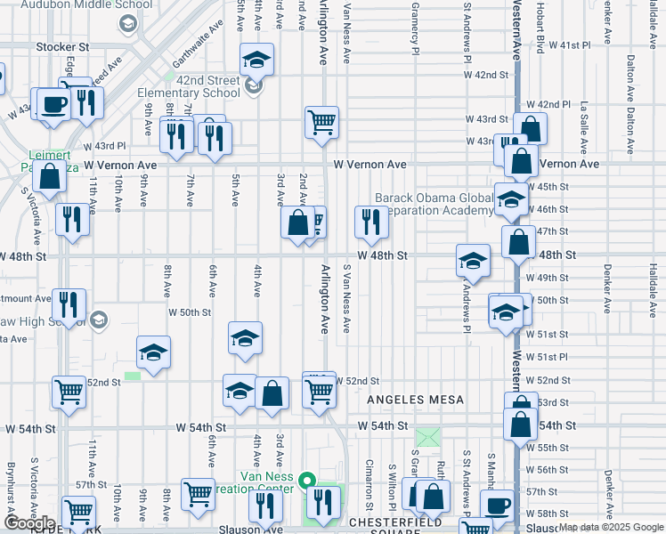 map of restaurants, bars, coffee shops, grocery stores, and more near 4812 Arlington Avenue in Los Angeles