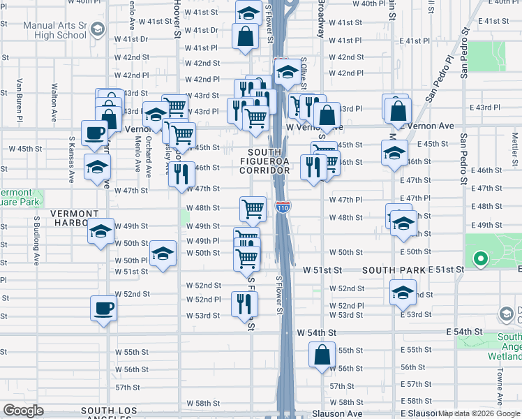 map of restaurants, bars, coffee shops, grocery stores, and more near in Los Angeles