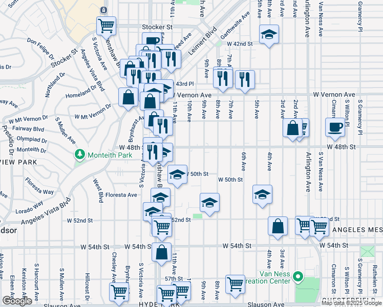 map of restaurants, bars, coffee shops, grocery stores, and more near 4831 9th Avenue in Los Angeles