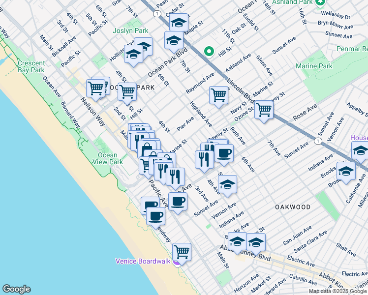 map of restaurants, bars, coffee shops, grocery stores, and more near 200 3rd Avenue in Los Angeles