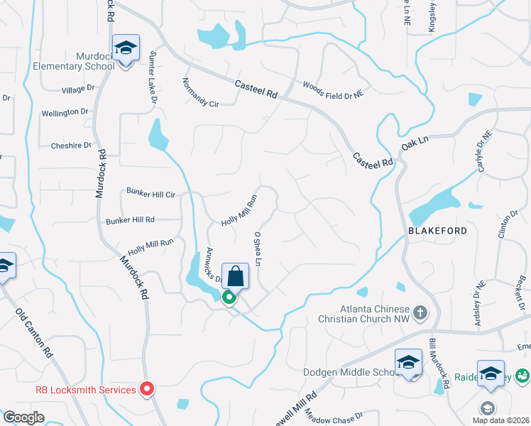 map of restaurants, bars, coffee shops, grocery stores, and more near 1961 O Shea Lane in Marietta