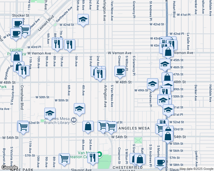 map of restaurants, bars, coffee shops, grocery stores, and more near 4812 Arlington Avenue in Los Angeles