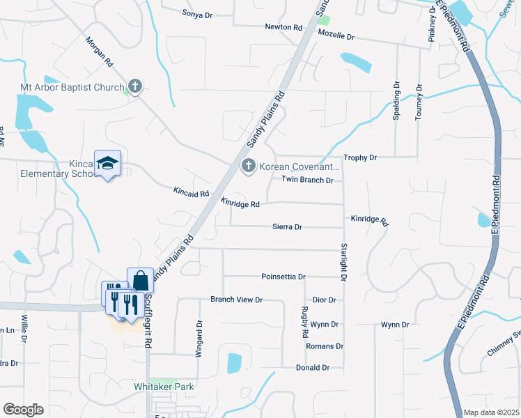 map of restaurants, bars, coffee shops, grocery stores, and more near 1780 Kinridge Road in Marietta