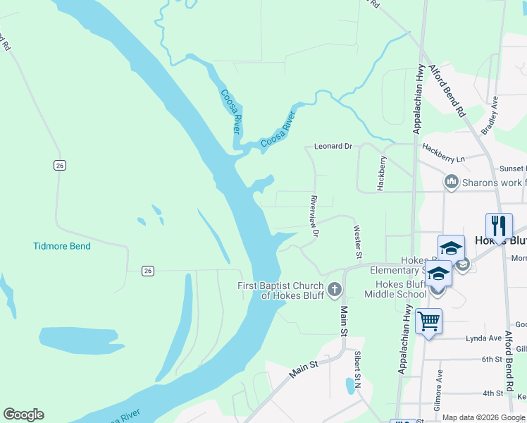 map of restaurants, bars, coffee shops, grocery stores, and more near 4711 Park Drive in Gadsden