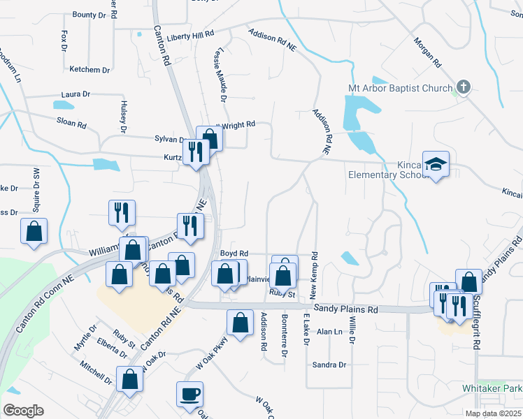 map of restaurants, bars, coffee shops, grocery stores, and more near 1999 Addison Road Northeast in Marietta