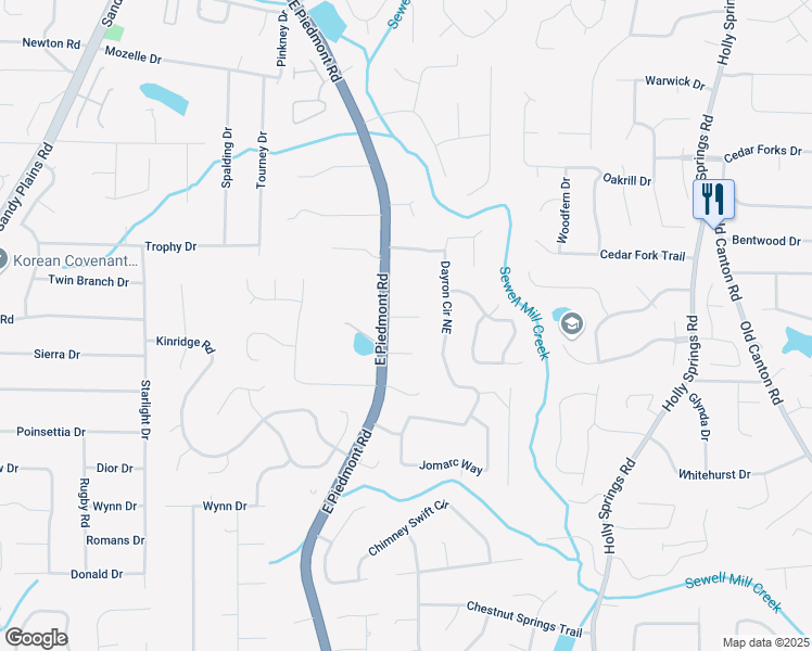 map of restaurants, bars, coffee shops, grocery stores, and more near 2270 Abbey Cove Court in Marietta